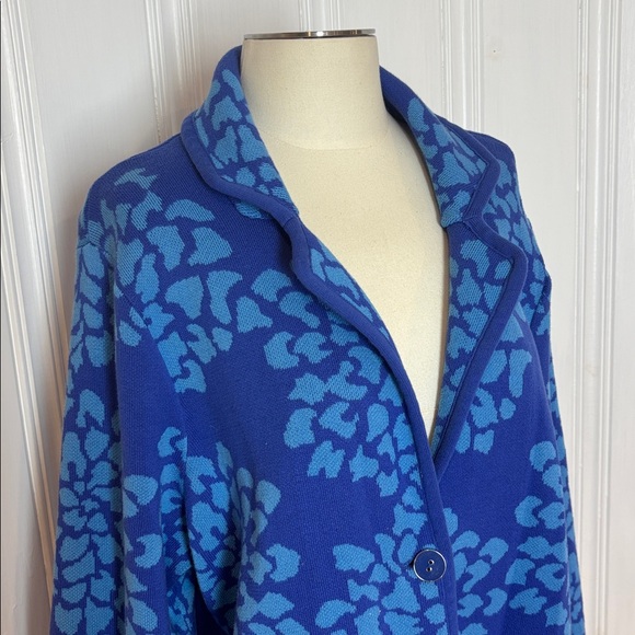 ISAAC MIZRAHI Blue Floral Knit Cardigan Vest - Size 2X - Picture 5 of 9